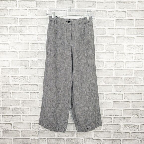 Reformation Women's 100% linen Wide leg Houndstooth pants black white size 0 - Picture 6 of 8